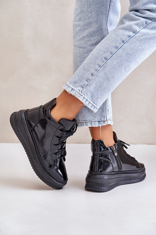 Lehké Lakované Sportovní Boty Na Platformě Přírodní Kůže Artiker 55C1049 Černé