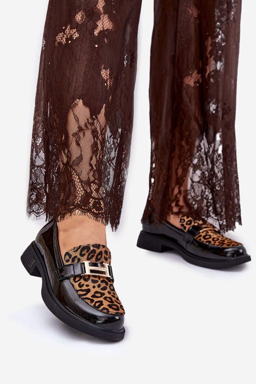 Kožené Lakované Mokasíny Leopard Vinceza 66790 Černé