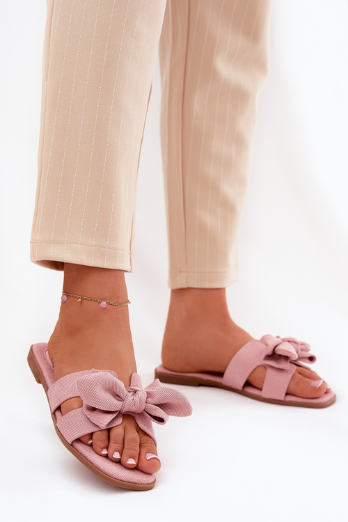 Ploché Dámské Pantofle S Mašlí Růžové Tobin