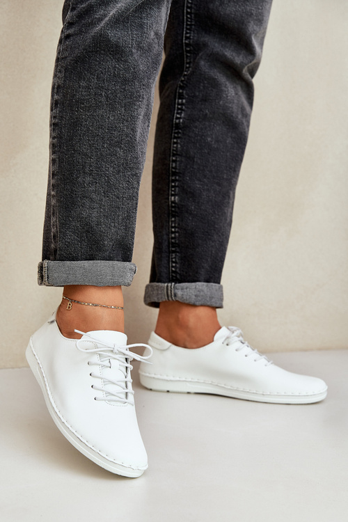 Šněrovací Polobotky Z Přírodní Kůže D&A LR51-645 Bílé