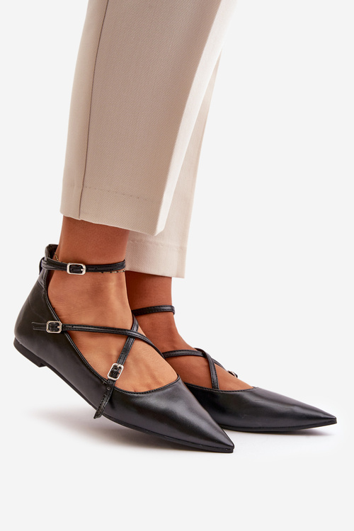 Dámske Baleríny S Špicatými Prstami A Prepletenými Pásikmi Čierne Violra