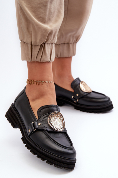 Zazoo 3485 Dámské mokasíny s zlatým ozdobou Přírodní kůže