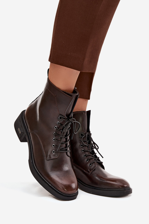 Dámské kozačky z pravé kůže na nízkém podpatku vyhřívané Vinceza 39955 čokoládové