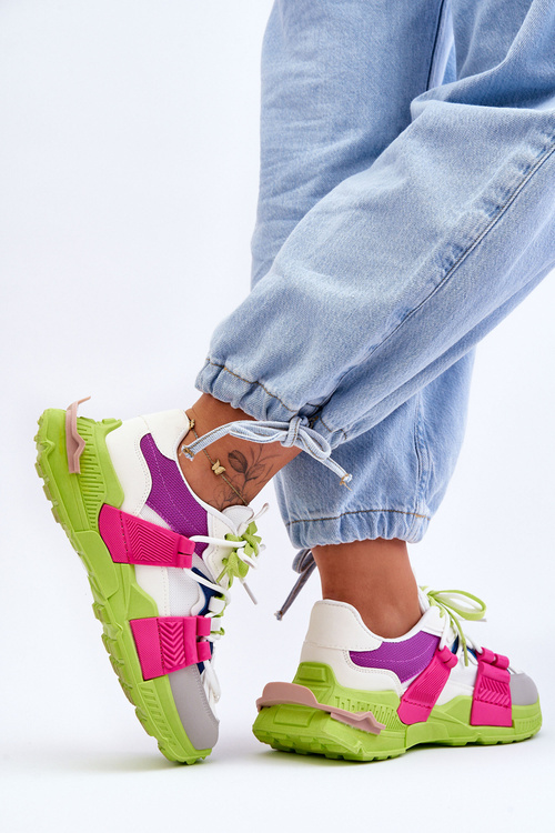 Dámská módní šněrovací sportovní obuv Zelená-růžová Chillout!