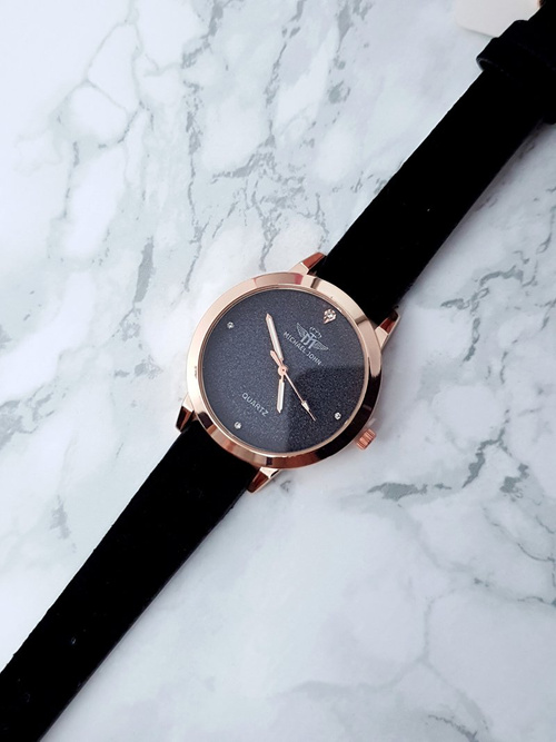 Dámske hodinky Michael John Evento Black Suede Glitter Belt