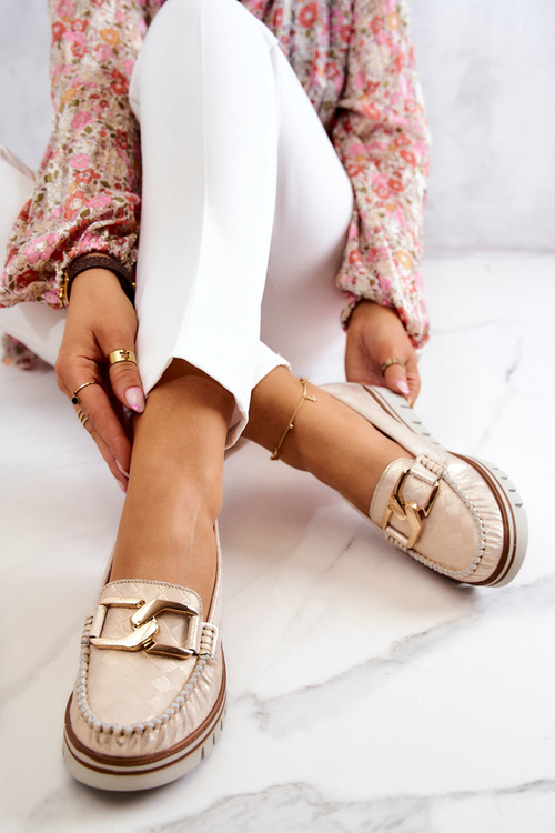 Dámske kožené mokasíry na platforme Zlatá Venesia