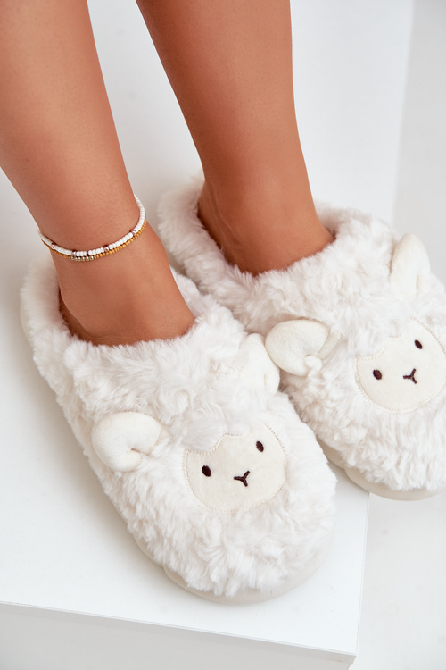 Dámské Fleece Pantofle S Motivem Ovce Bílé Phaeia