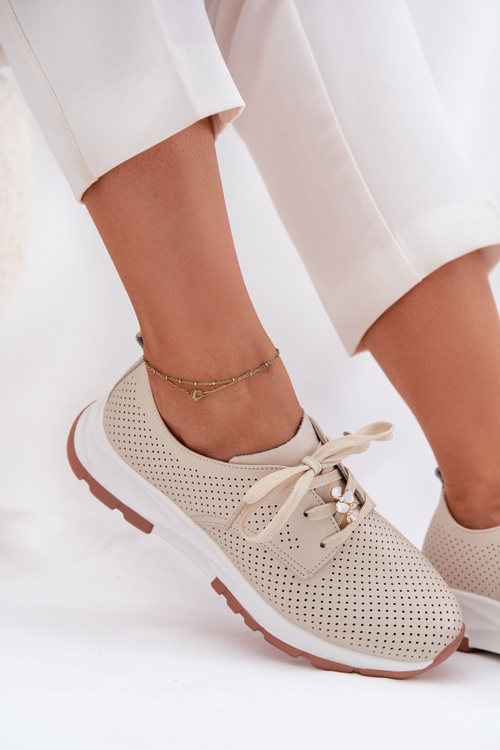 Kožené Polobotky Dámské S Připínacím Květem Artiker 54C1811 Béžové