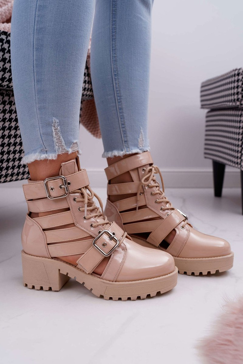 Dámské Kotníkové Boty Na Podpatku Jarní Béžové Single