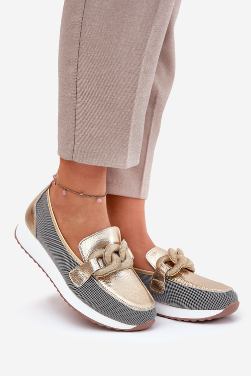 Kožené dámské mokasíny s ozdobou D&A LR51-966 zlaté