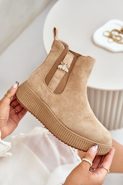 Dámske Slip-On Platformové Čižmy S Prackou Eko Semišové Hnedé Ciatheia