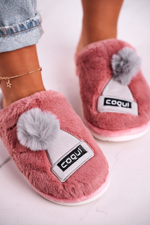 Dámské Kožené Pantofle S Kloboukem A Bambulí Práškově Růžove Keep Warm