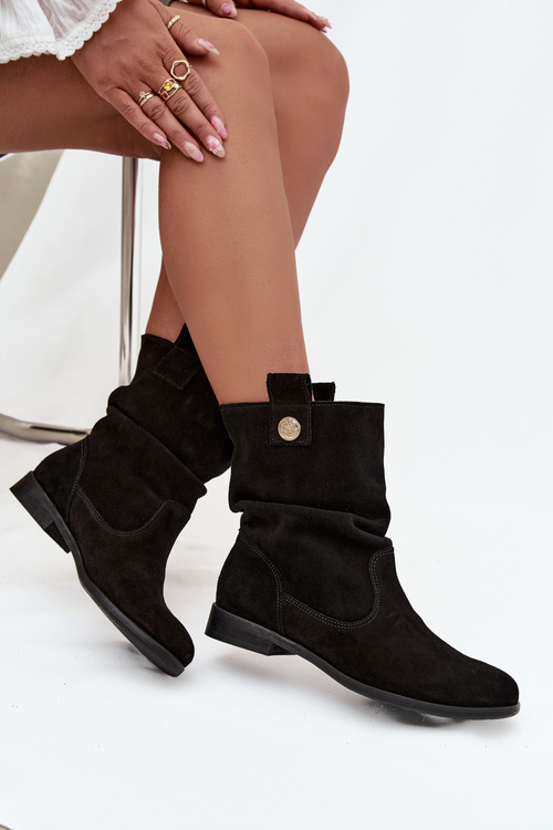 Kožené semišové dámske čižmy s žebrováním zateplené Zazoo 4210 Čierne