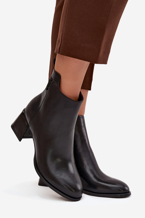 Dámské kožené kotníkové boty na podpatku vyhřívané černé Nolivra