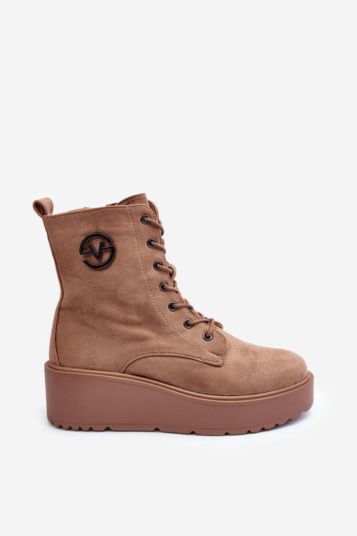 Suede Boots Workers na masívnom platforme béžové laviky kliny