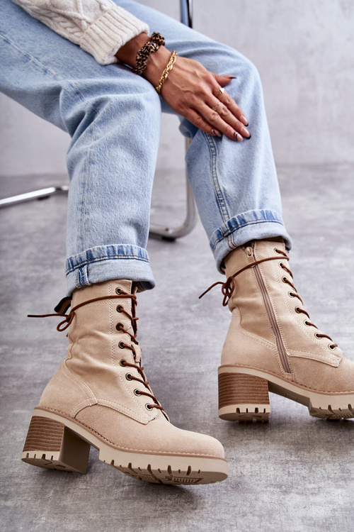 Dámské zateplené kozačky na vysokém podpatku Béžové Julieta