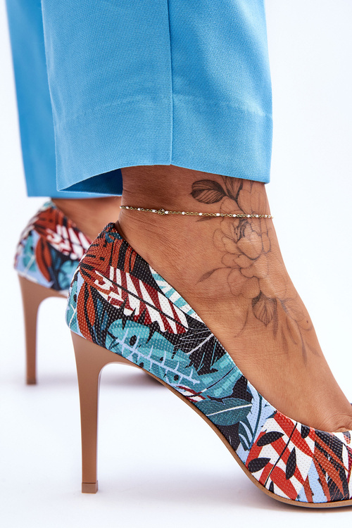 Módní kožené boty Lewski na vysokém podpatku 2659 Zeleno modrá