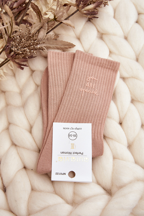 Dámské hladké ponožky s nápisem růžové