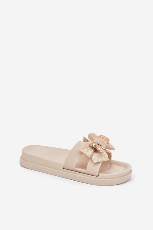 Dámske Papuče S Mašľou A Zlatou Brošňou Svetlo Béžové Lynara