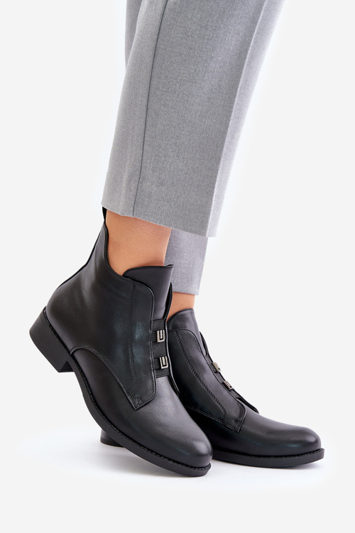 Zateplené dámské boty na plochém podpatku z eko kůže černé S.Barski HY42-716