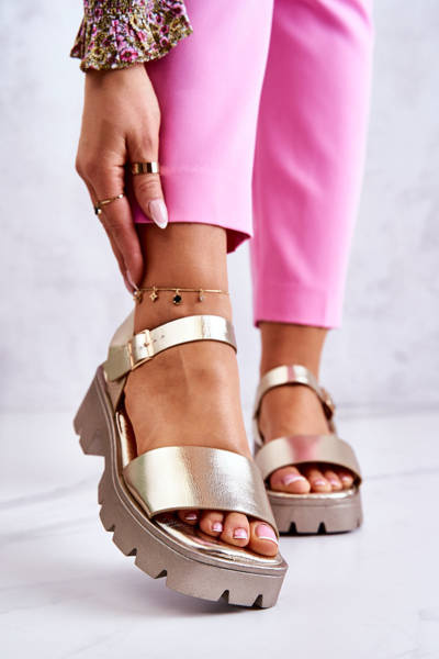 Kožené Sandály Na Podpatku zlate Sovie