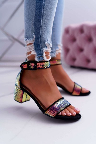 Dámske sandále na Lu Boo Post Iridescenting čierne flitre Tindal