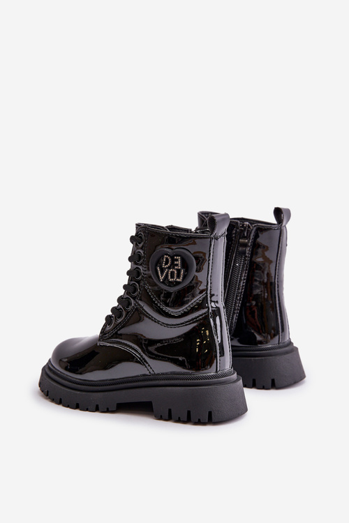 Lakované boty dívčí zateplené kožešinou na zip černé Evaliraea