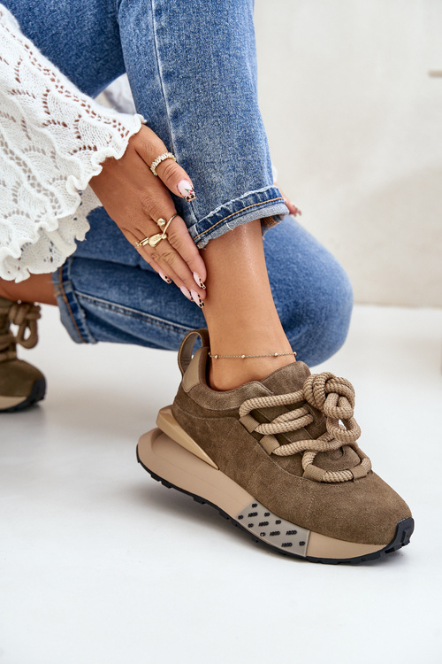 Dámske Semišové Tenisky Na Platforme S Hrubým Šnurovaním Artiker 54C1466 Svetlohnedé