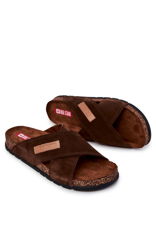 Pánska pohodlná veľká hviezda JJ176006 Brown Flip -flops
