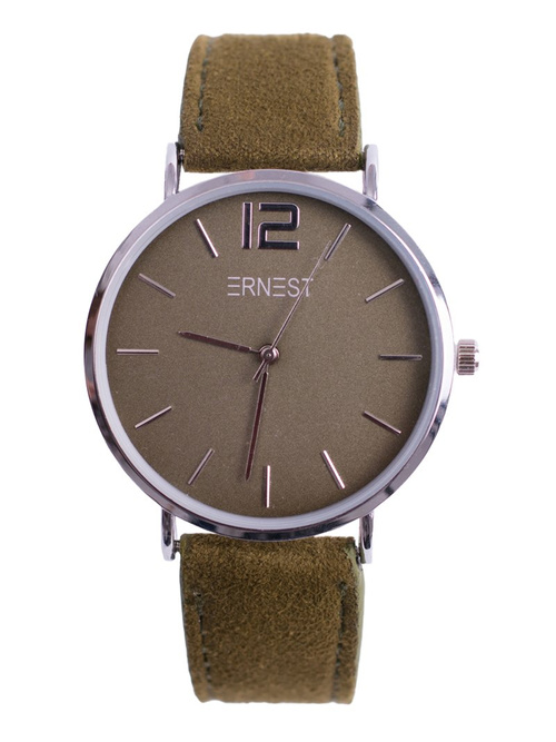 Dámské Hodinky Ernest Manon Suede Olivový Stříbrný