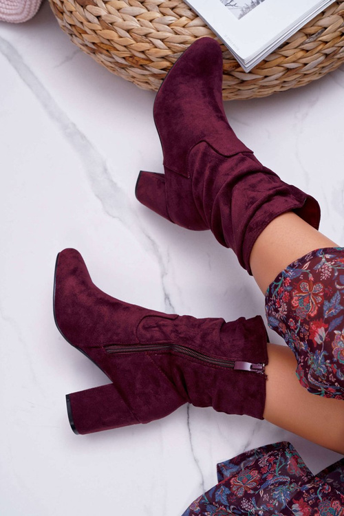 Dámské Kotníkové Boty Na Podpatku Semišové Burgundské Endless