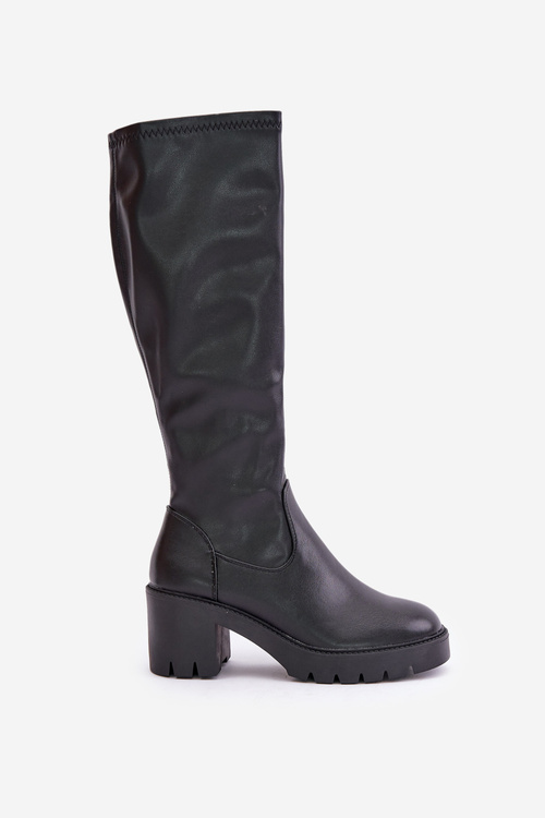 Kozačky Nad Kolena Eko Kůže Na Podpatku Vinceza 58332 Černé