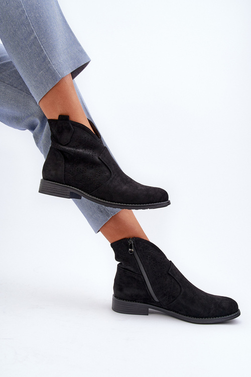 Dámské černé botky na ploché podrážce S.Barski HY66-151