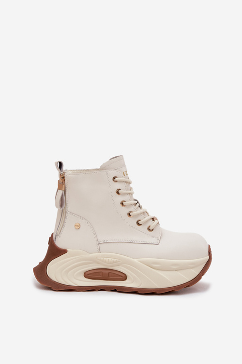 Kožené zateplené dámske členkové čižmy na platforme GOE SS2N4300 Svetlo béžová