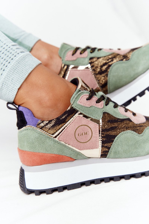Semišové Sportovní Obuv Na Platformě GOE HH2N4002 Zelené-Zlaté