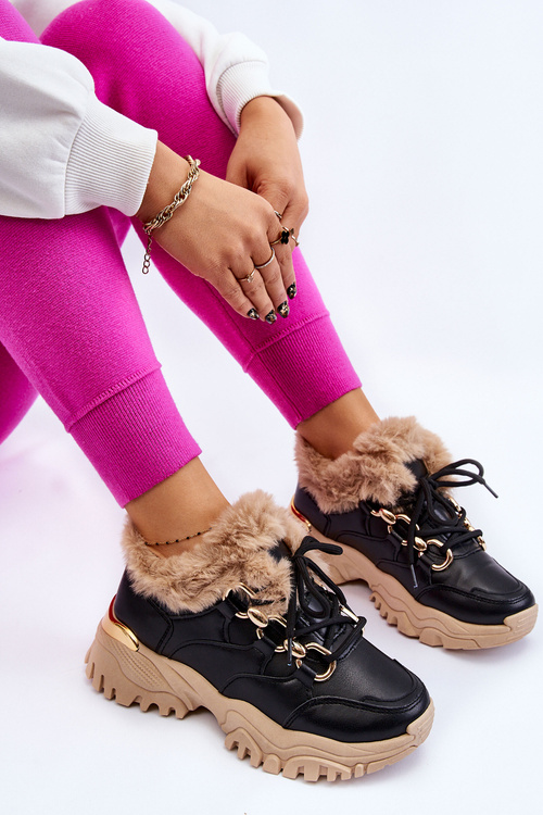 Dámské zateplené sportovní boty Šněrovací Černá a béžová Kerberos