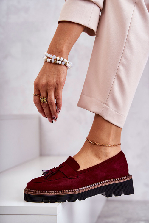 Dámske semišové topánky na unni burgundskej platforme