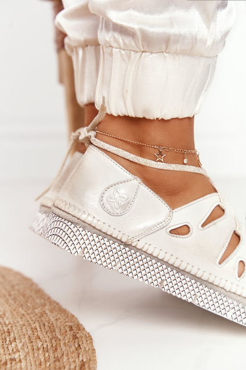 Dámska kožená topánky, béžová zlatá topánky 04449-25