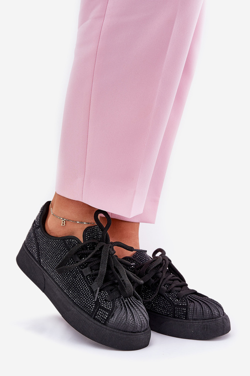 Dámské tenisky se zdobením na platformě černé Eanneth