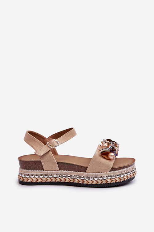 Dámske Sandále Na Klinu A Platforme S Ozdobami S.Barski HY056 Bežové