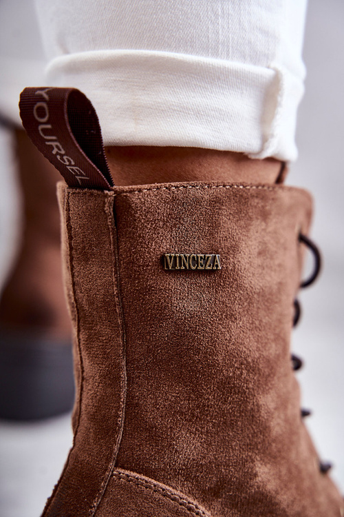 Dámské teplé kozačky na vysokém podpatku hnědé Grethe