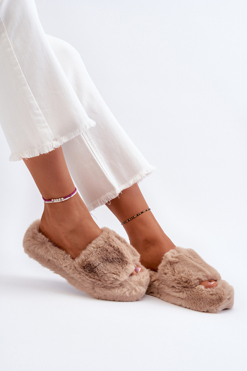 Dámske futrové papuče béžové Stepia