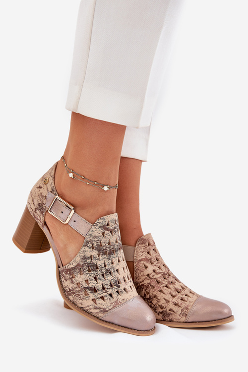 Dámské kožené perforované boty Maciejka 04962-43 béžovo-zlaté