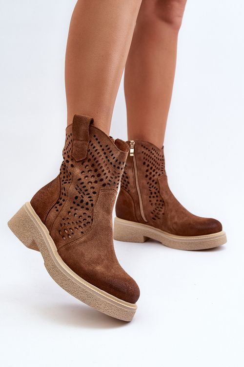 Zazoo 3470 Semišové Dámske Topánky na Plochej Päte Čipkované Hnedé