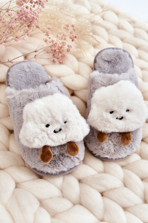 Dětské teplé pantofle s kožešinou Šedá Rubee