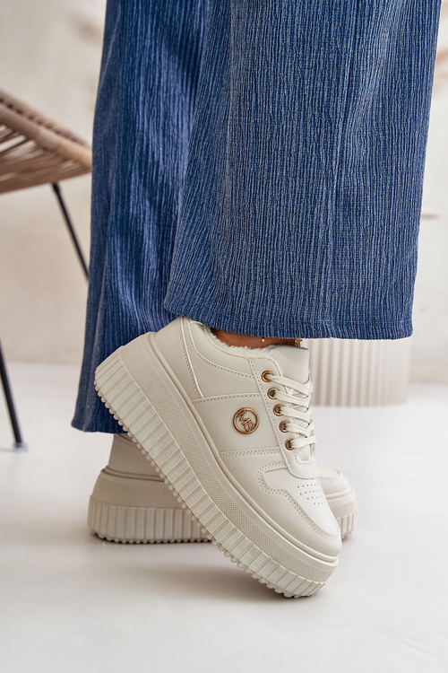 Sneakersy Sportovní Boty Dámské Zateplené Na Masivní Podešvi Béžové Verissha