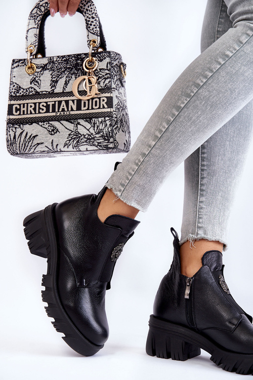 Dámske kožené topánky s ornamentom čiernou maley