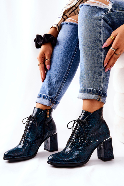 Dámské Kožené Boty Na Podpatku Zelená Neliko