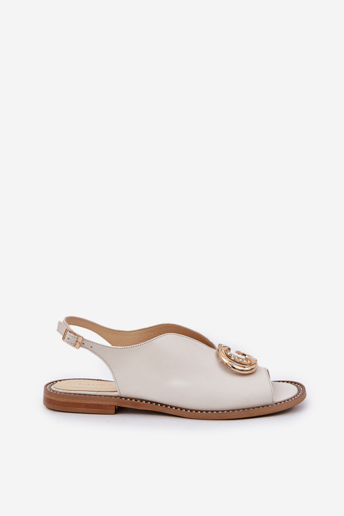 Kožené Sandále Na Plochosť S Dekoráciou Svetlo Béžové Laura Messi 2865