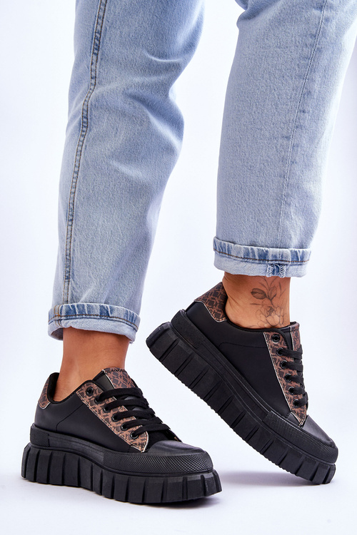 Dámské kožené tenisky na platformě Černé Alison